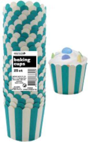 Baking Cups - Teal Green Stripes - Click Image to Close